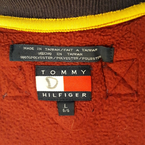 TOMMY HILFIGER Dark Red Fleece Sz L Jacket VTG - Picture 6 of 6
